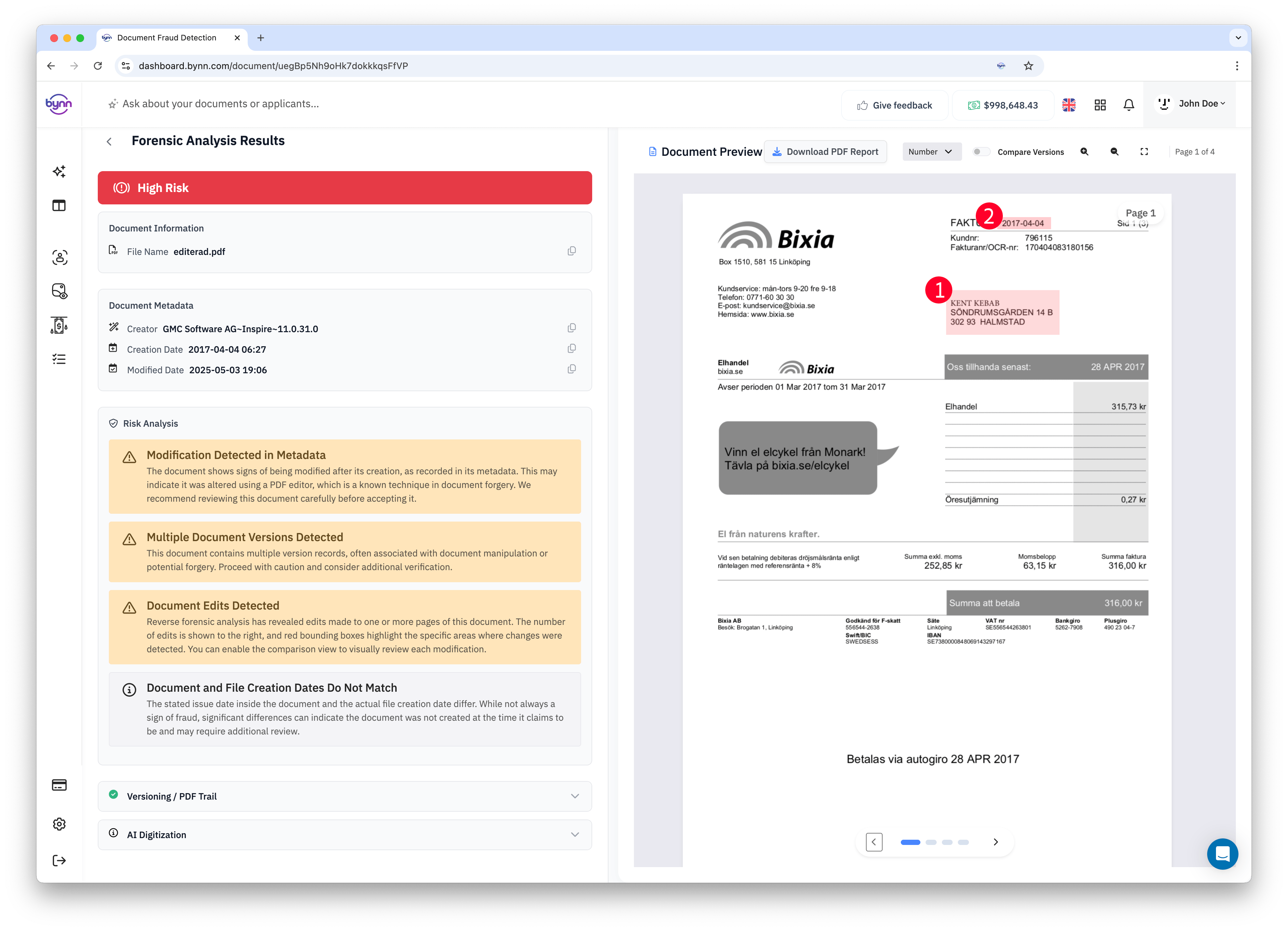 Gränssnitt för dokumentbedrägeridetektion